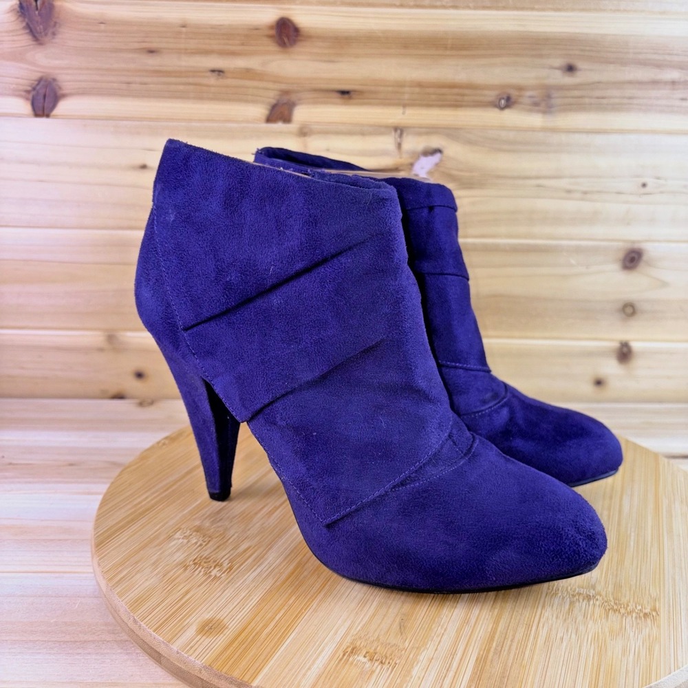 Fioni Booties Womens 9 Purple Faux Suede High Heel Ankle Boots